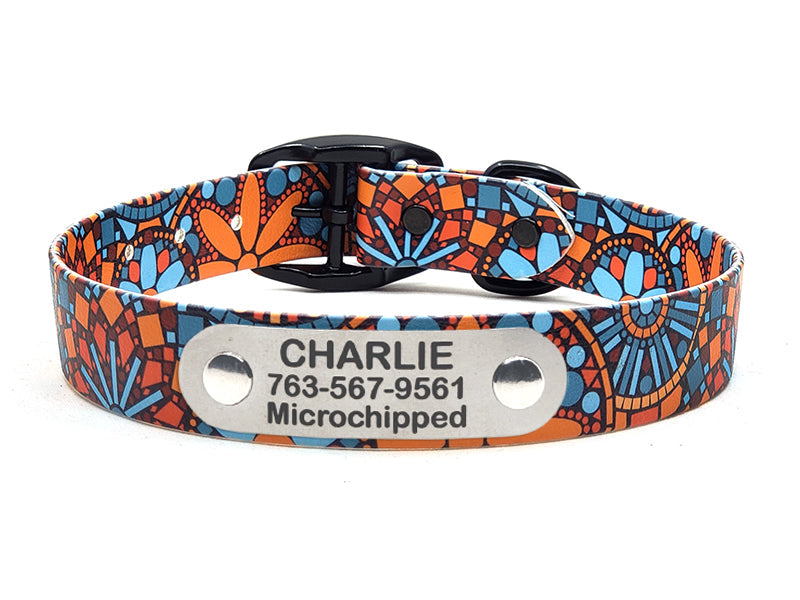 Orange Boho Mandala No-Stink No-Stink Waterproof Collar